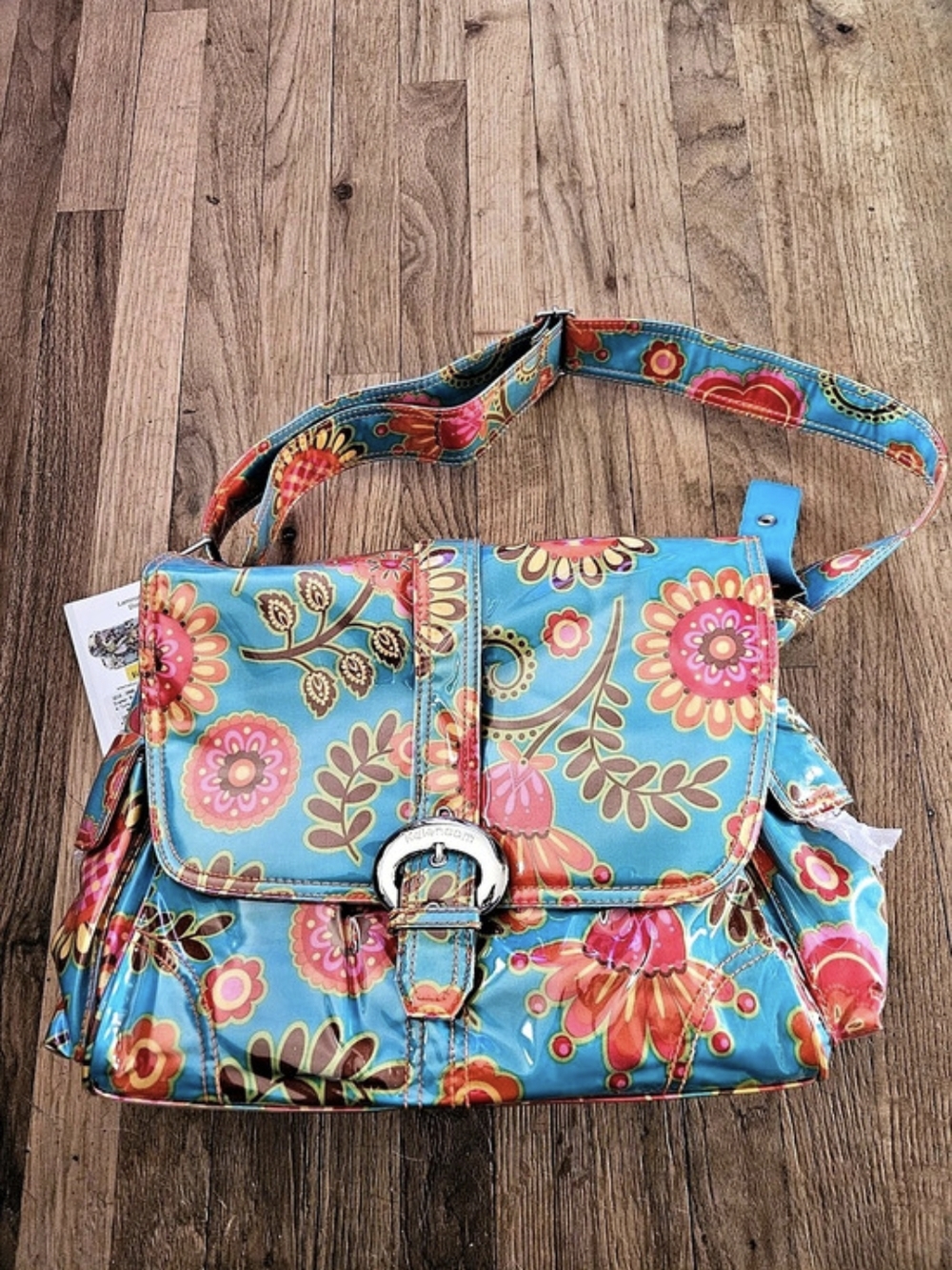 Kalencom Laminated Buckle Bag Floral Shoulder Bag Blue & Orange